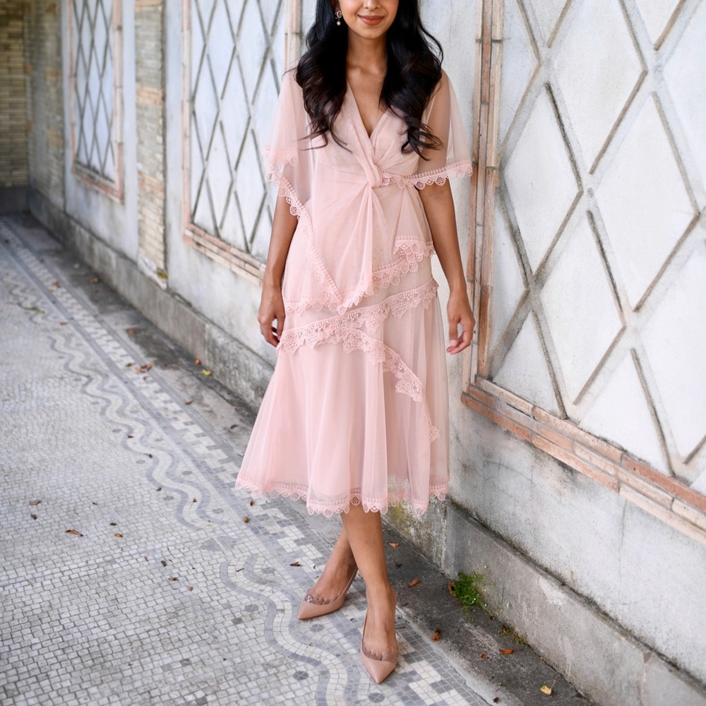 BCBGMaxAzria Baby Pink Capulet Cutout Dress - Picture 1 of 8